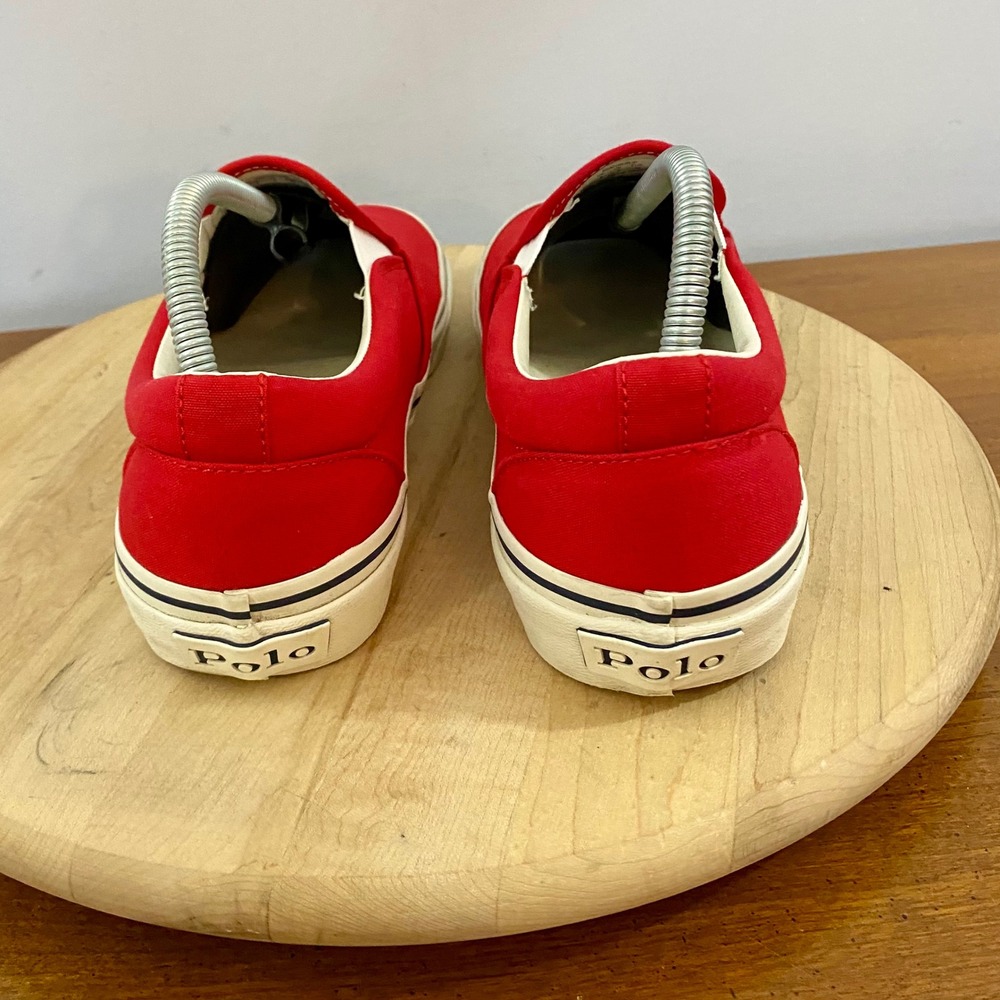 Polo Ralph Lauren Keaton Polo Bear Slip On Canvas Sneakers Shoes Red Mens Sz 9 - Picture 5 of 15